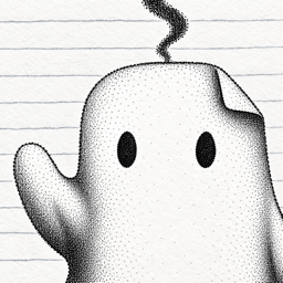 The Ghost.md ghost, waving, on lined paper